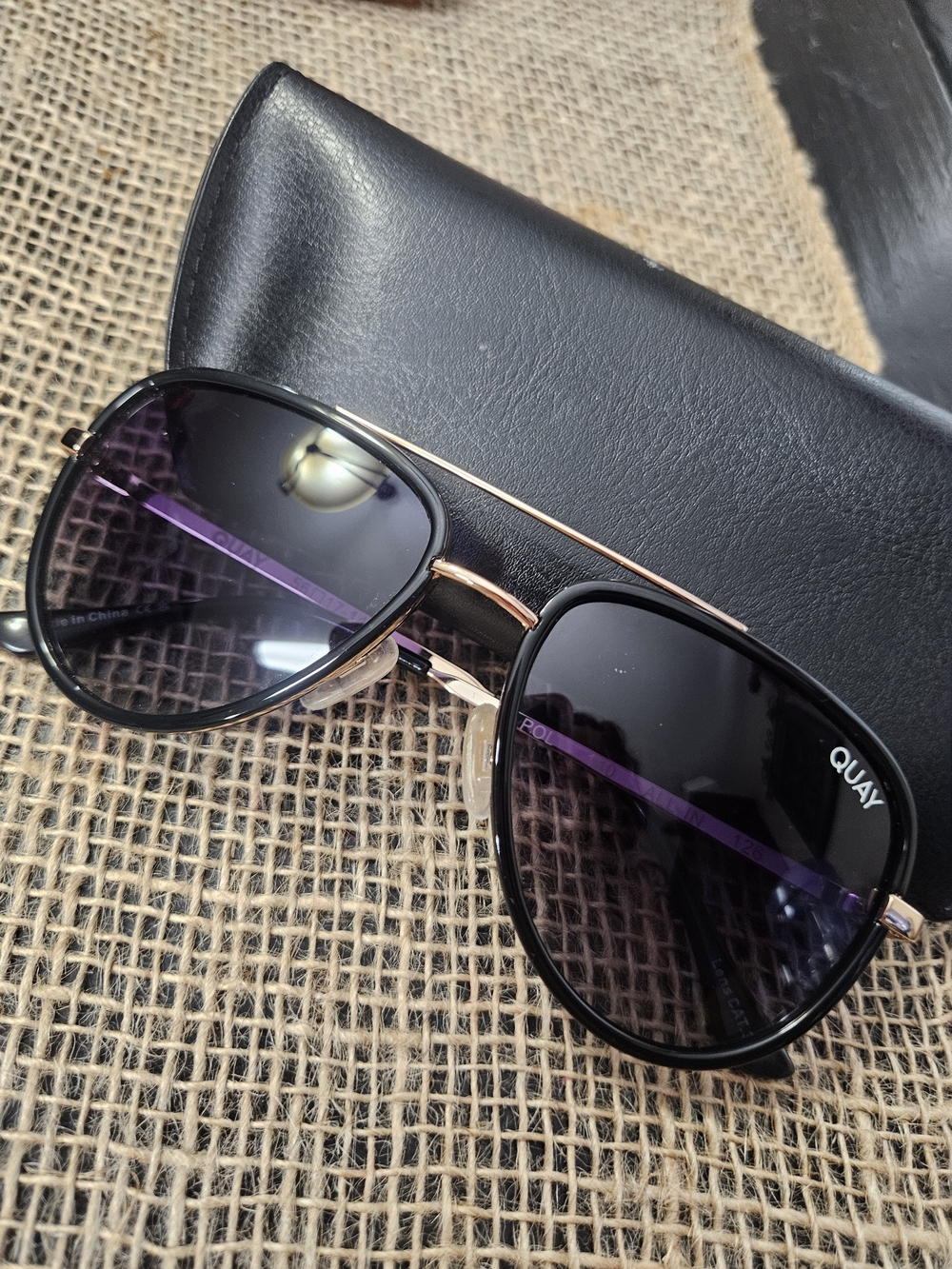 Quay Black & Gold Aviator Sunglasses, 56MM